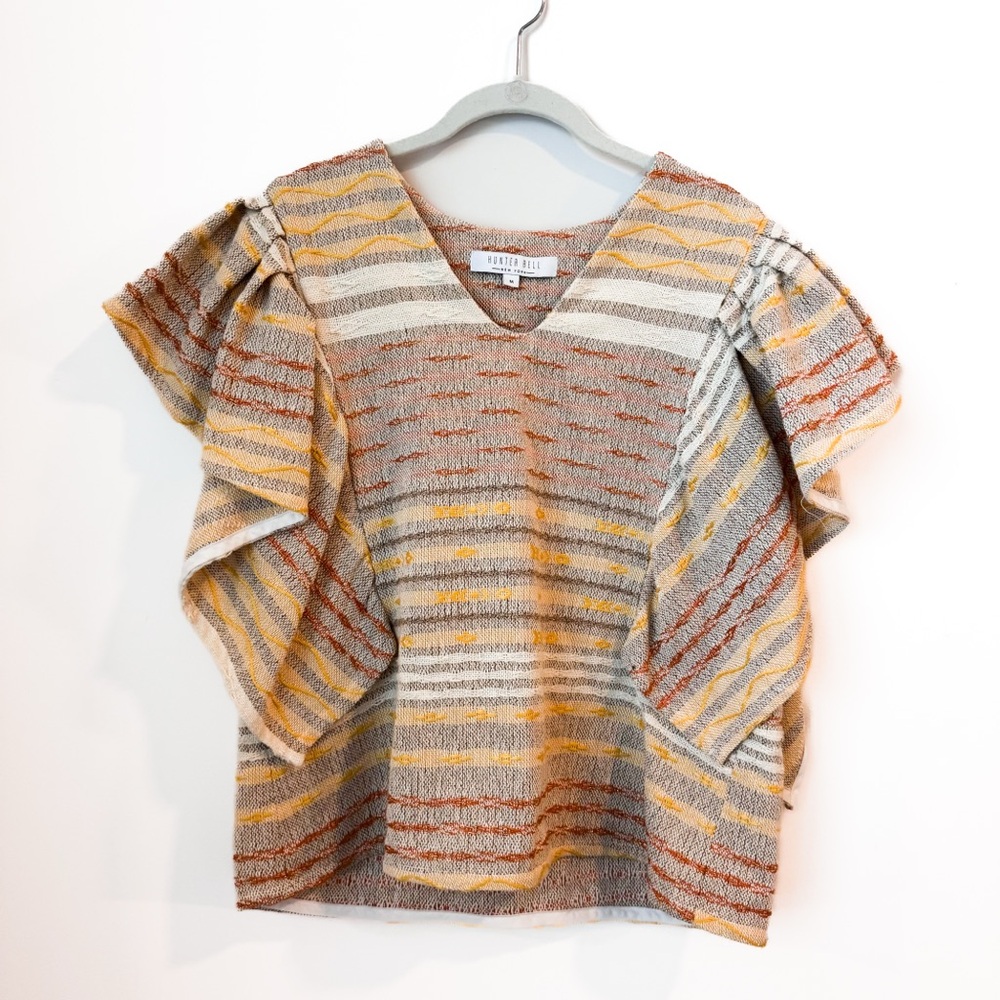 Hunter Bell Striped Ruffle Blouse V-Neck